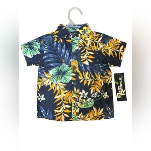 Baby Rebels Sz 12M Tropical Shirt Navy Floral Cotton Short Sleeve Hawaiian Style
